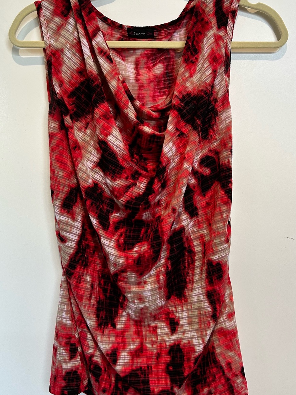 Cocomo Red & Black Sleeveless Draped Neck Top
